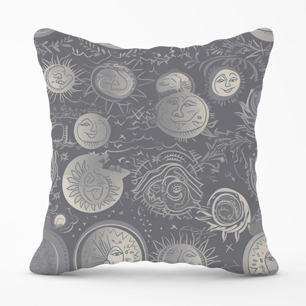 Warren Reed Sun and Moon in Grey Cushions