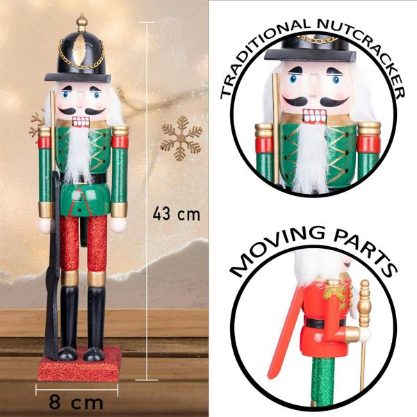 43cm Wooden Christmas Nutcracker Soldier Ornaments Set of 3, Hand Painted Festive Decor image 4