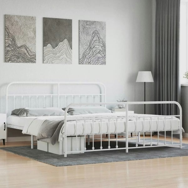 Berkfield Metal Bed Frame with Headboard and Footboard White 200x200 cm