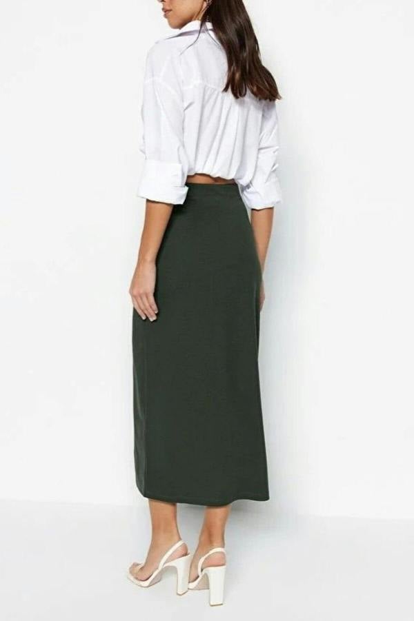 WOVCOR Maxi High Waist Knit Skirt with Slit Detail