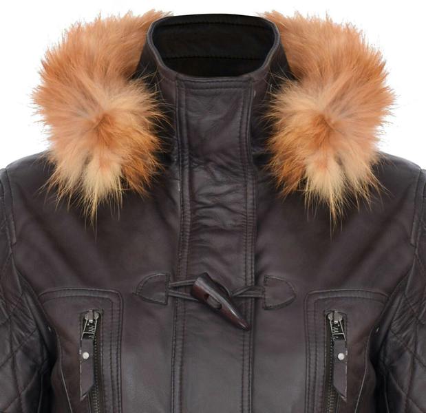 Womens Quilted Leather Hooded Parka Jacket-Northampton - Upperclass Fashions 