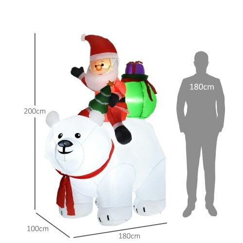 Outsunny 6.6FT Christmas Inflatable Santa Claus w/ Polar Bear for Graden