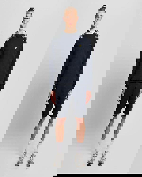 Lyle & Scott Check Panelled Mens Crew Neck Sweatshirt - Z271 Dark Navy | CHO | Designer Mens Crew Neck Sweatshirts