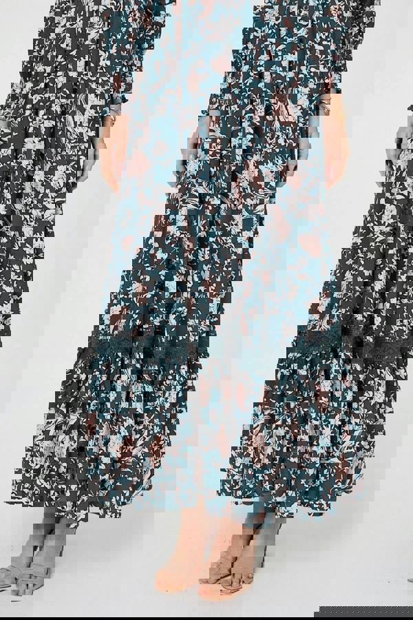 Teal | Floral Long Sleeve Lace Maxi Dress