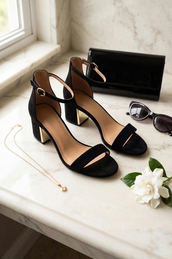 Zara Womens Ankle Strap Block Heel Sandals - BLACK