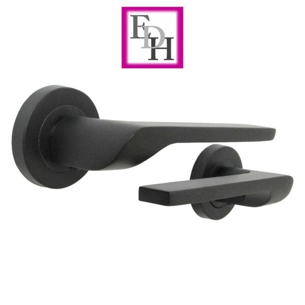 EDH Door Hardware Modern Matt Black Door Handles Internal - Uno-2 Lever Latch On Rose