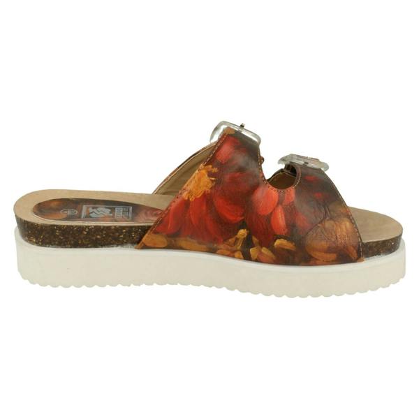 Down to Earth Ladies Down To Earth Twin Strap Leaf Design Mules