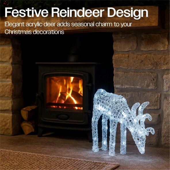 Scotts of Stow Xmas Haus 60CM Acrylic LED Deer Christmas Holiday Festive Decoration