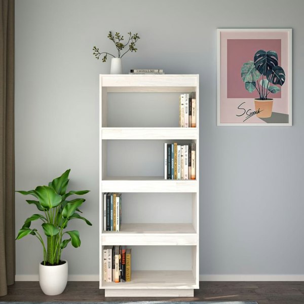 Berkfield Book Cabinet/Room Divider White 60x35x135 cm Solid Pinewood