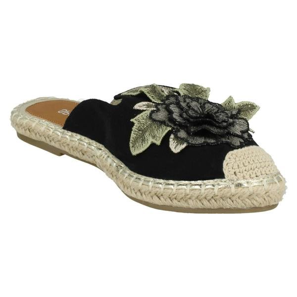 Spot On Ladies Spot On Flower Embellishment Espadrille Mules
