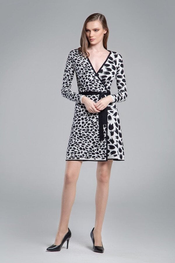 Savannah jacquard-knit monochrome wrap dress with animal pattern