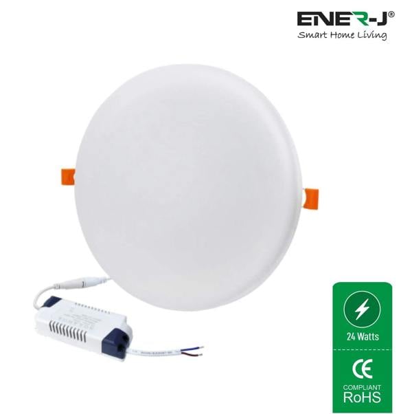 ENER-J Pack of 4 24W Frameless Recessed-Surface Super LED Panel Downlights, 105mm, Round, 2 Years Warranty - 4000K