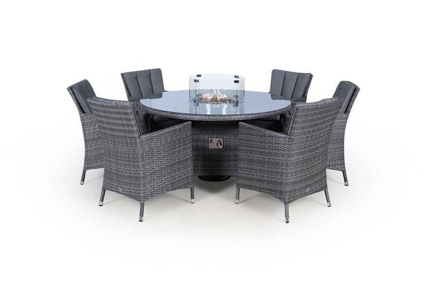 Giardino Savannah Fire Pit 6 Seater Round Rattan Dining Set