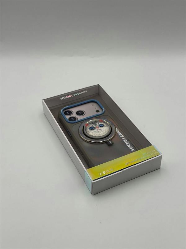 Nimmy Friends Nimmy Big Eye Cute Pet Silver Shaded Cat Face Case with Detachable MagSafe Grip for iPhone 17 Pro 6.3" Grey Blue