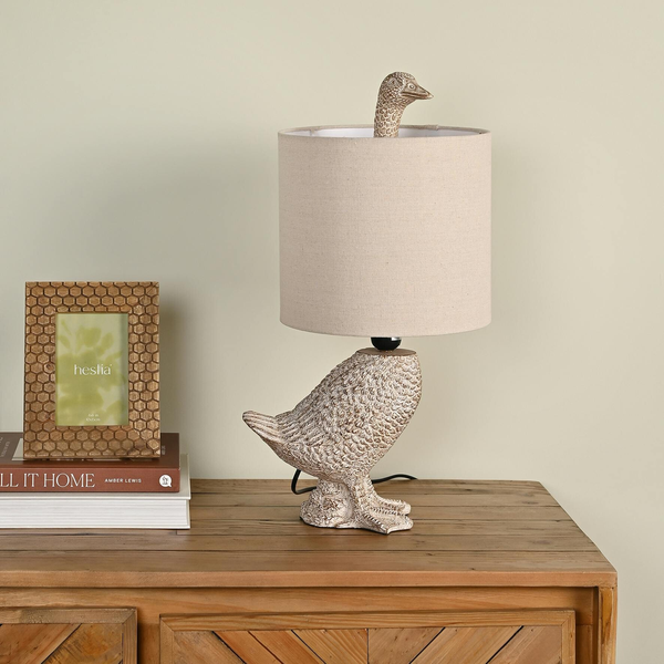 Hestia Wood Effect Resin Goose Table Lamp