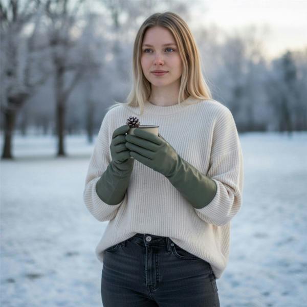 Infinity Leather Womens Long Italian Leather Winter Soft Wool Lining Gloves
