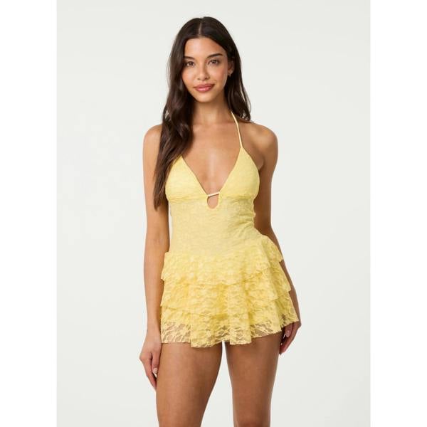 Pink Vanilla Lace Halterneck Bra Cup Dress With Shorts