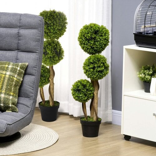 Wyld Haus Sassafa Set Of 2 Light Green Artificial Boxwood Ball Topiary Trees In Pots H8 90cm