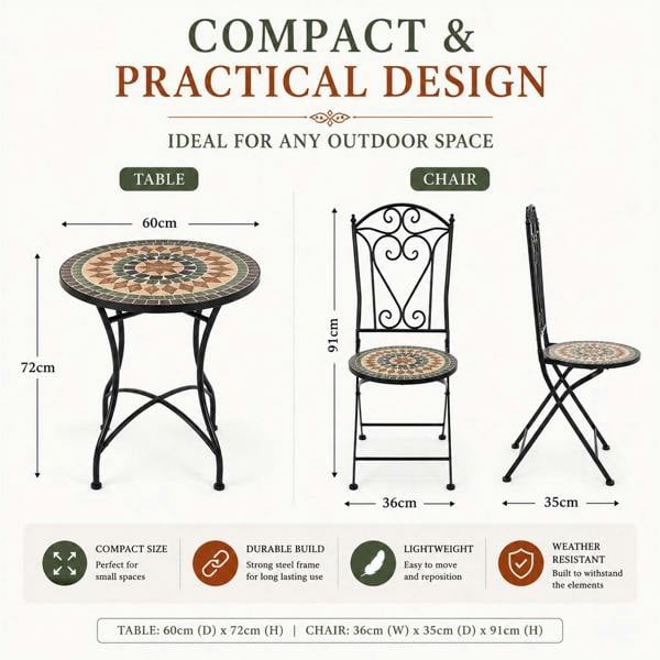 60cm Marrakech Mosaic Bistro Set image 5