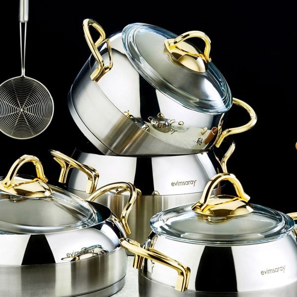 Rozi Venus Collection 8-piece Stainless Steel Cookware Set (Gold Handles)