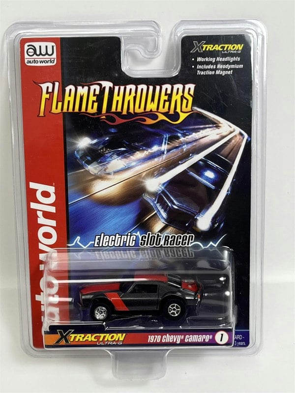 Auto World Slot Cars 1970 Chevy Cararo Grey X Traction Flame Throwers HO Scale SC366-1