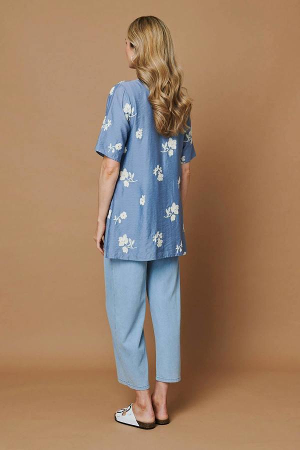 Blue | Floral Asymmetric Layered Tunic Blouse