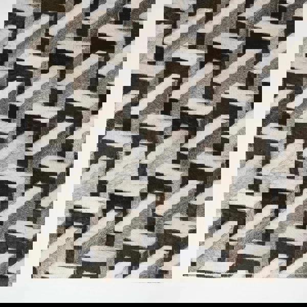 HOMESCAPES Grey & Black Geometric Leather Rug, 90 x 150 cm