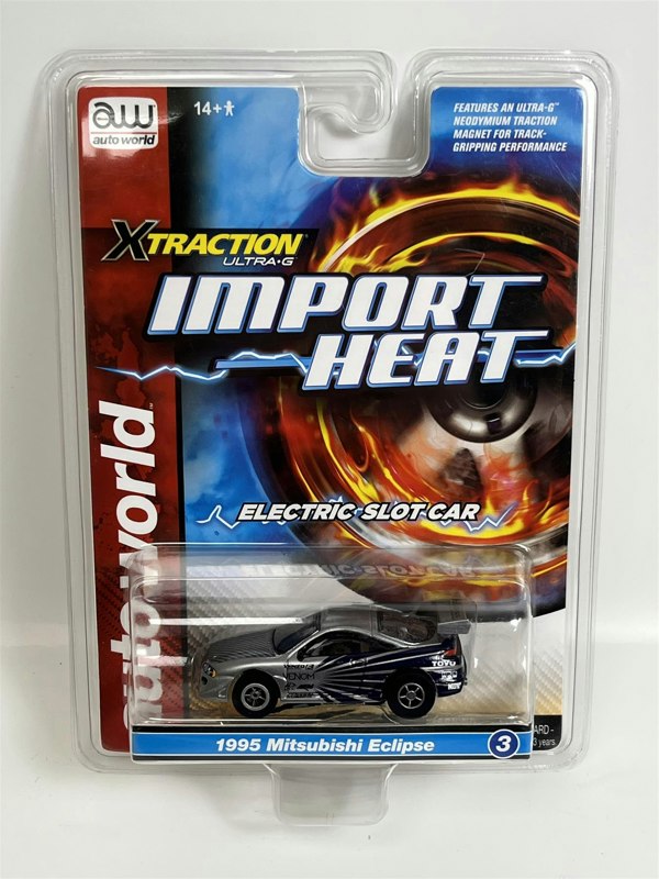 Auto World Slot Cars 1995 Mitsubishi Eclipse Silver HO Scale Slot Car X Traction Auto World SC378-3