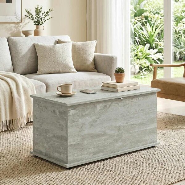 Storage Chest, 102L Blanket Box, Shoe Bench with Safety Hinged Lid, Bed End Bench for Bedroom, 80 x 40 x 45cm, Grey