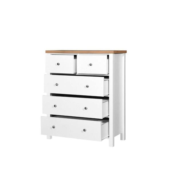 Timber Art Design Astbury 3+2 5 Drawer Bedroom Cabinet Chest of Drawers White and Oak