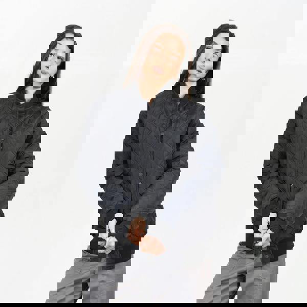 Brave Soul Black Quilted Bomber Jacket - Black Image 1