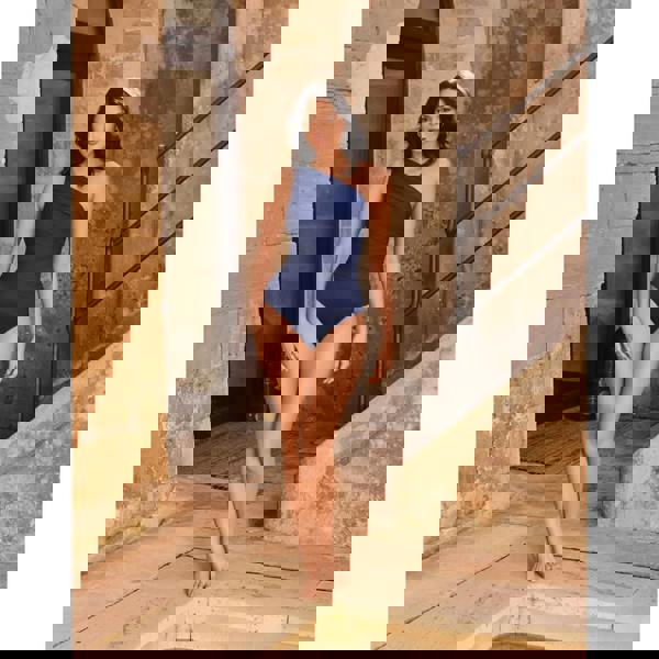 Sleek navy blue one-shoulder Network Jena swimsuit with thin straps