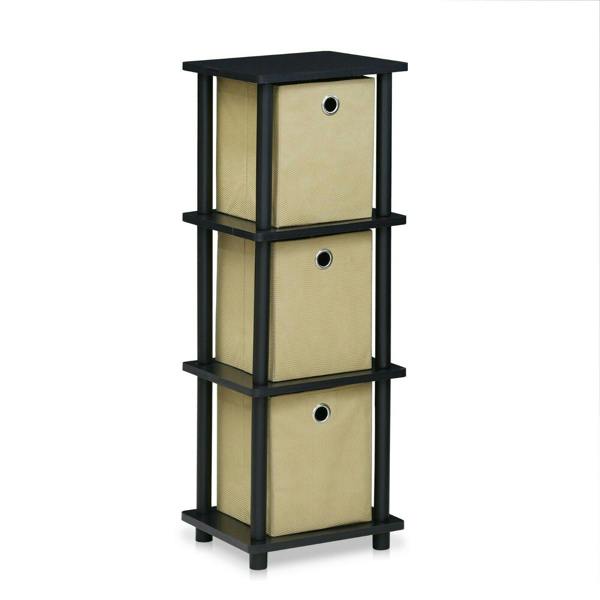 WALPLUS Space-Saving /BK/BR Turn-N-Tube 3 Tier Shelf with Bins, Blackwood/Black/Brown for Small Spaces - SKU 17052BKW