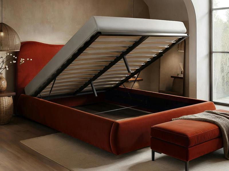 SOLACE+CO Ember Ottoman Bed Orange Velvet