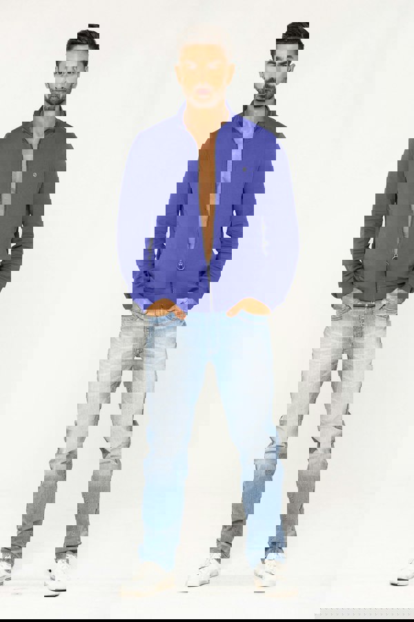 Blue Zip Through Varsity Bomber Jacket