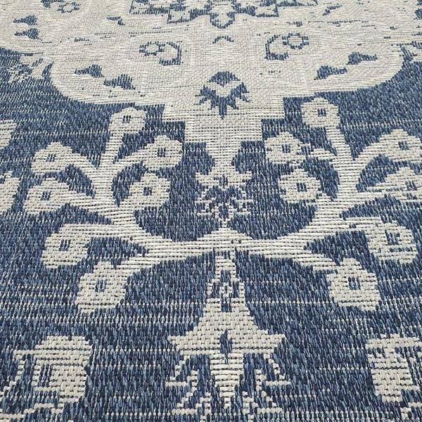 Cotton Rug Machine Washable Navy Blue Grey Oriental Pattern Flat Weave Carpet Runner Large Small