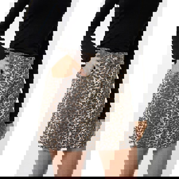 Pink Vanilla Leopard Print Denim Mini Skirt