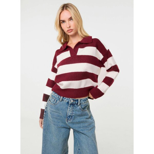 Pink Vanilla Stripe Open Collar Rugby Jumper