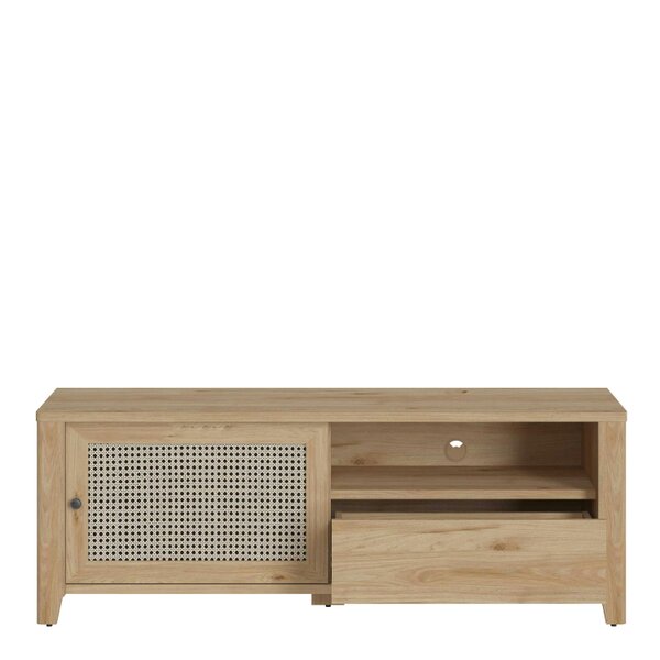Wyld Haus Monza Natural Oak Wood and Rattan 1 Door 1 Drawer TV Unit