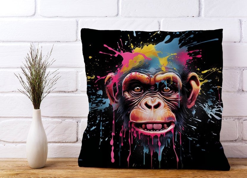 Warren Reed Multi Coloured Monkey Face Splashart Cushions