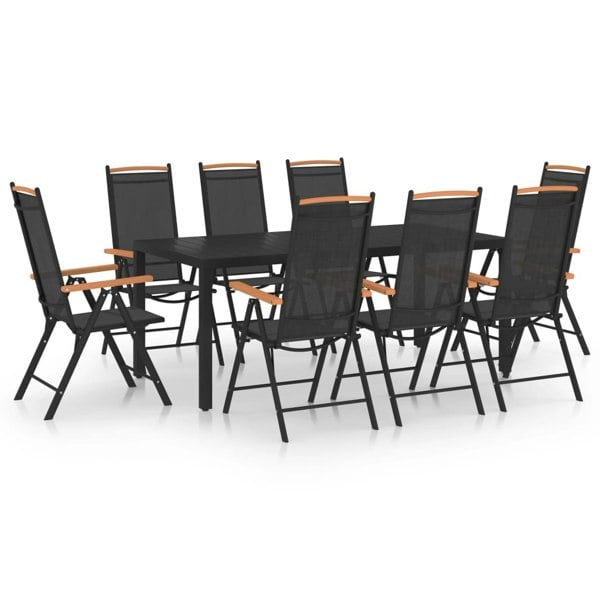 Berkfield 9 Piece Garden Dining Set Aluminium Black