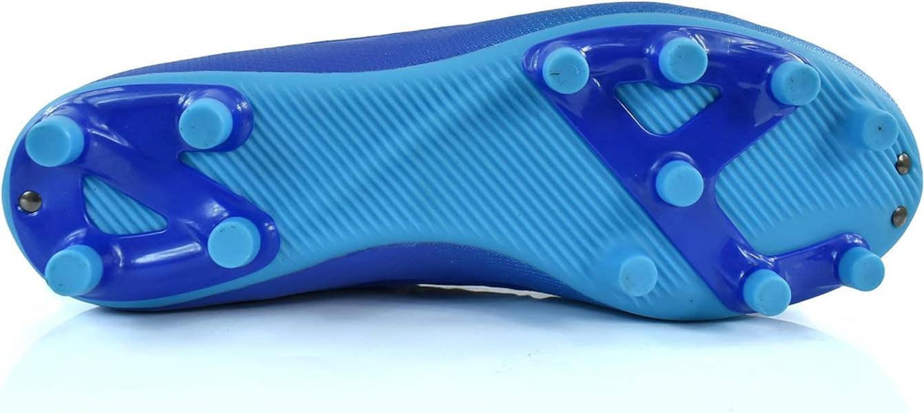 Blue Optimum Ignisio football boot, sole view showing blue moulded studs, on white - Optimum