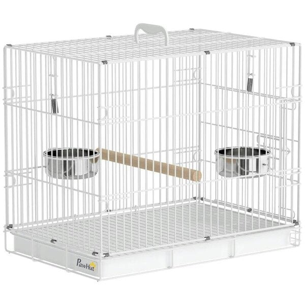 Bird Cage Foldable Portable Budgie Cage with Wooden Perch 2 Bowls for Travel 49 x 31 x 40 cm White
