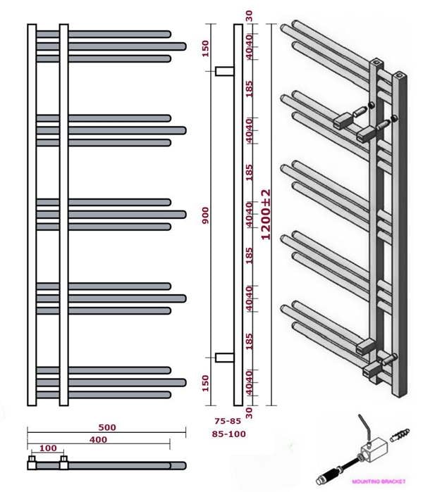MYHOMEWARE Anthracite Grey 500 x 1200mm Electric Bathroom Designer Towel Rail Radiator Heater - Thermostatic AF Pre-Filled Model Sydney