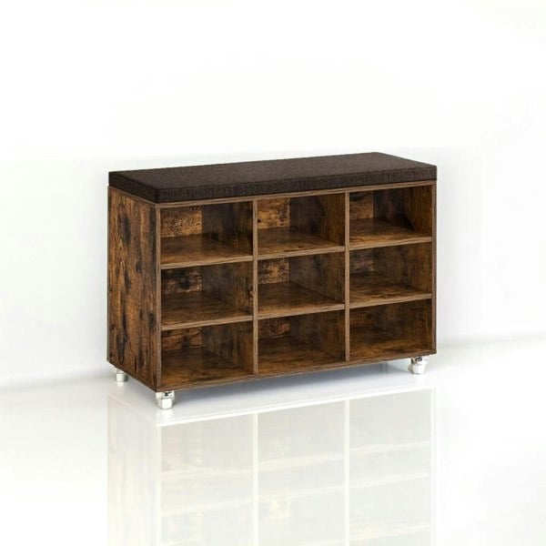 Modcraft Storage Shoe Bench with Padded Seat and Cushion, 9 Compartments with Adjustable Shelves