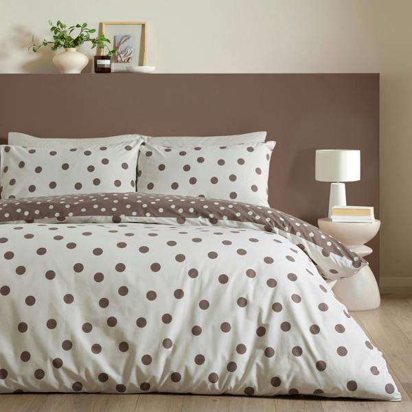 Catherine Lansfield Polka Dot Reversible Duvet Cover Set Chocolate