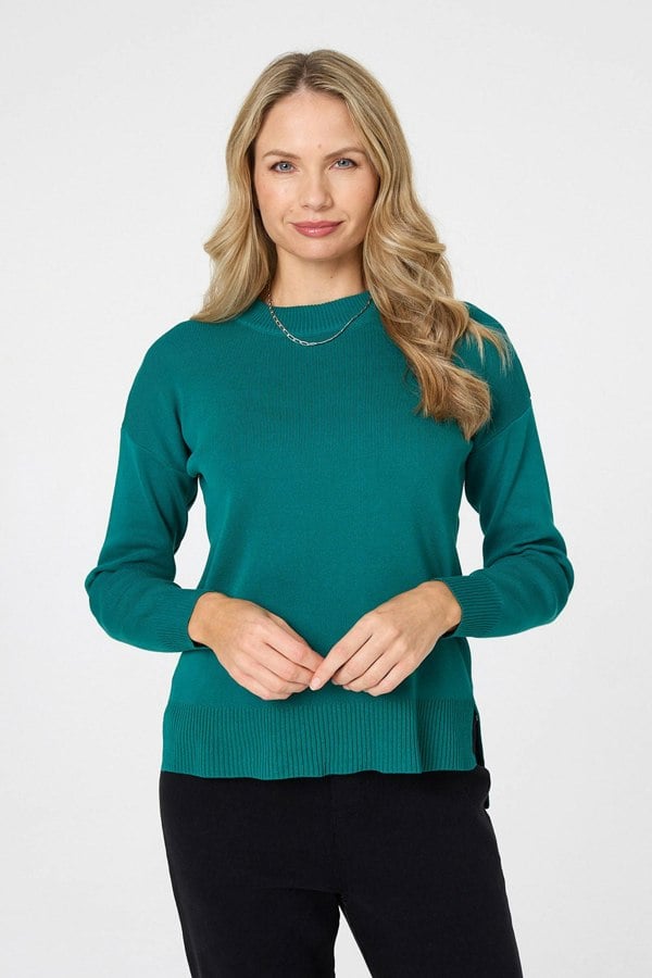 Green | Long Sleeve Split Hem Slim Jumper
