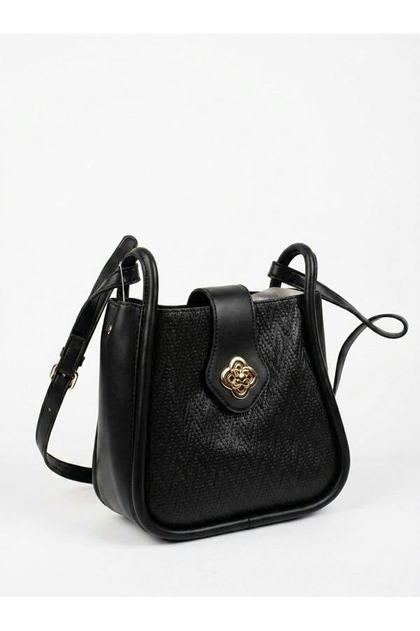 Ines Woven Panel Crossbody Bag - Black