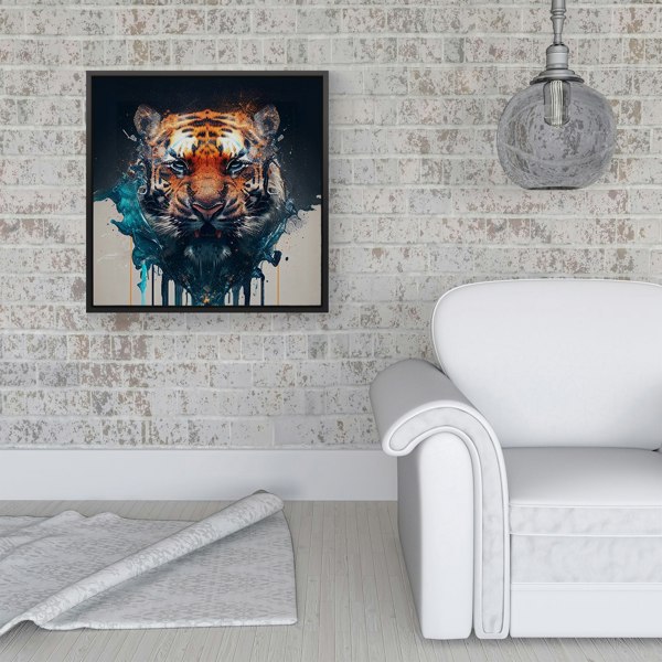 Warren Reed Tiger Face Splash Art Framed Canvas