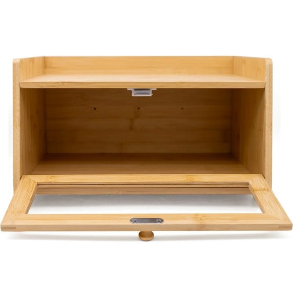 Maison des Cadeaux Bamboo Single-Layer Bread Bin with Top Shelf